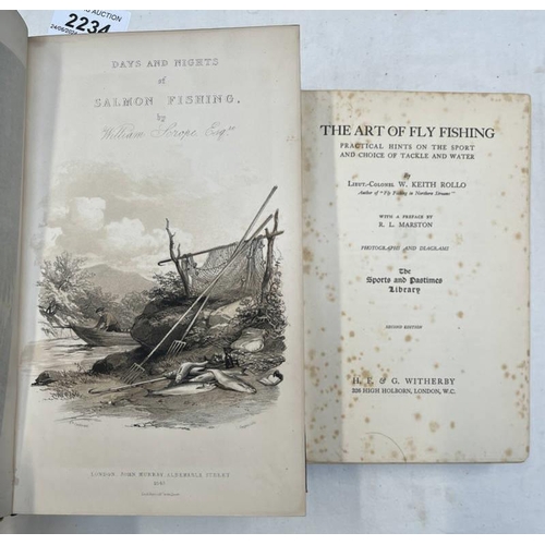 2234 - DAYS & NIGHTS OF SALMON FISHING BY WILLIAM SCROPE, HALF LEATHER BOUND, FRONT BOARD DETACHED - 1843, ... 