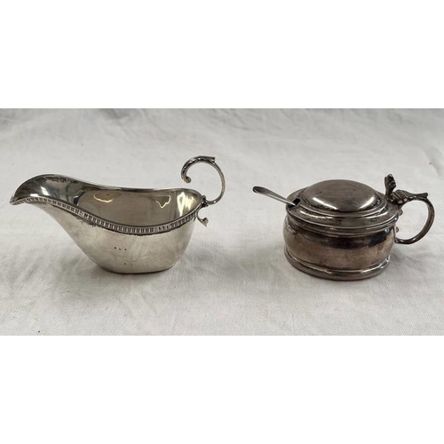 311 - SILVER CREAM JUG & SILVER MUSTARD POT WITH BLUE GLASS LINER - 165G WEIGHABLE SILVER