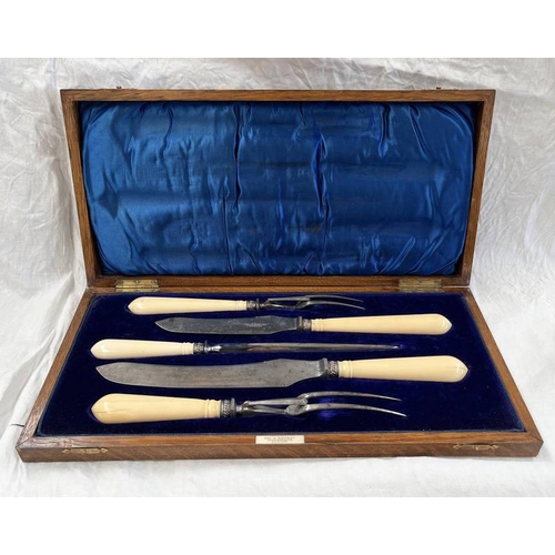 36 - OAK CASED 5 PIECE SILVER MOUNTED CARVING SET RETAILED BY GEO RATTRAY DUNDEE, SHEFFIELD 1901