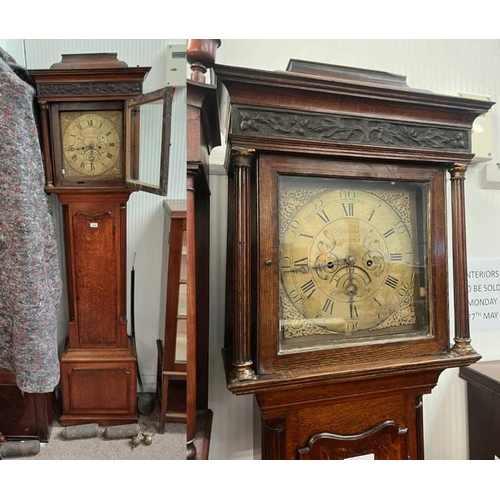 5011E - 19TH CENTURY OAK LONGCASE CLOCK WITH BRASS DIAL SIGNED STEPHENS OF CONGLETON