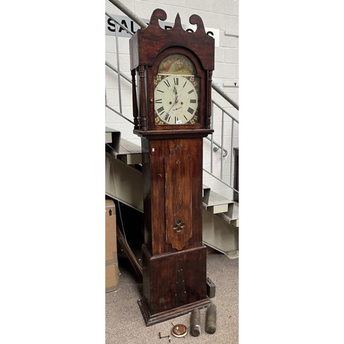 5053 - OAK CASED LONG CASE CLOCK WITH PAINTED DIAL 2 WEIGHTS ETC.