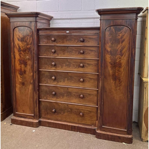 5054 - 19TH CENTURY MAHOGANY WARDROBE WITH 6 CENTRALLY SET GRADUATED DRAWER FLANKED TO EACH SIDE BY SINGLE ... 