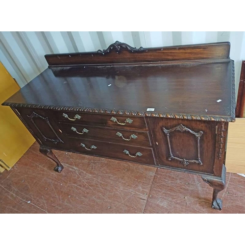 5067 - MAHOGANY SIDEBOARD WITH 3 CENTRALLY SET DRAWERS FLANKED BY 2 PANEL DOORS ON BALL & CLAW SUPPORTS.  1... 