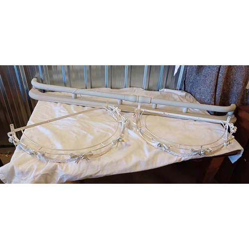 5068 - PAINTED FRENCH KING BED CORONET & PAIR OF PAINTED METAL CORONETS WITH FLORAL DECORATION. LARGEST LEN... 
