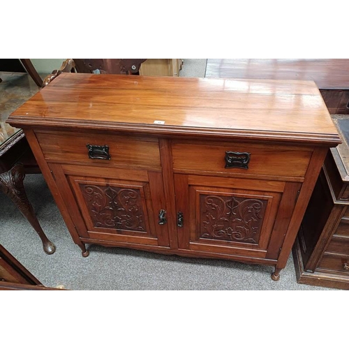 5071 - LATE 19TH CENTURY WALNUT SIDEBOARD WITH 2 DRAWERS OVER 2 PANEL DOORS WITH CARVED DECORATION, 97CM TA... 
