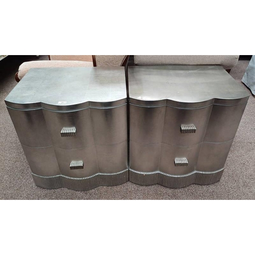 5074 - PAIR OF 21ST CENTURY 2 DRAWER BEDSIDE CHESTS IN SILVER  64 CM TALL