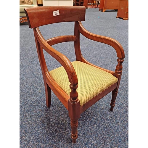 5078 - 19TH CENTURY MAHOGANY CHILD'S OPEN ARMCHAIR ON TURNED SUPPORTS - 59 CM TALL