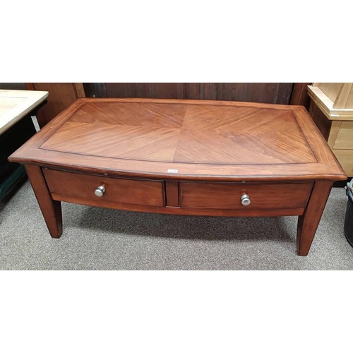 5081 - HARDWOOD COFFEE TABLE WITH SHAPED TOP & 2 DRAWERS TO SIDE