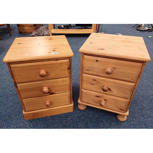 5098 - PINE 3 DRAWER BEDSIDE CHEST ON PLINTH BASE, HEIGHT 60CM AND 1 OTHER SIMILAR