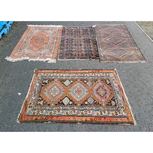 5102 - MIDDLE EASTERN RUG WITH ORANGE & BLUE PATTERN WITH CENTRAL MEDALLION 142CM X 104CM WIDE, MIDDLE EAST... 