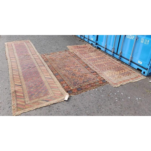 5110 - MIDDLE EASTERN RUNNER WITH OVERALL MEDALLION PATTERN & 2 OTHER PERSIAN RUGS. RUNNER 420CM LONG X 99C... 