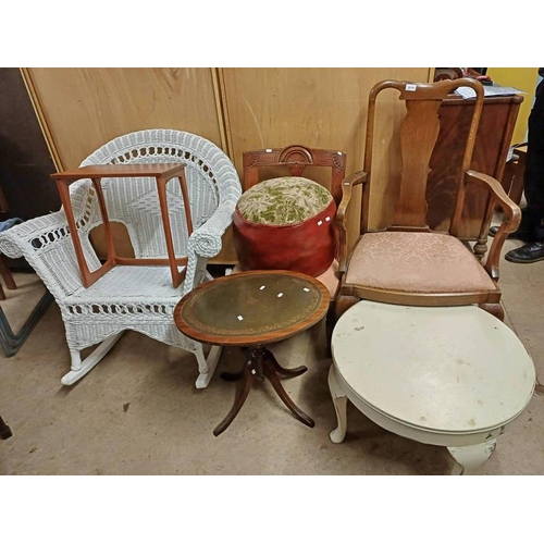 5116 - LATE 19TH CENTURY OAK CHAIR, WICKER ROCKING CHAIR, ETC - 6 PIECES