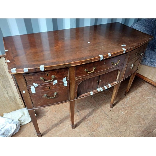 5137 - LATE 19TH CENTURY INLAID MAHOGANY SIDEBOARD WITH CENTRALLY SET DRAWER OVER TAMBOUR DOOR FLANKED TO E... 