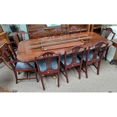 5146 - INLAID MAHOGANY TWIN PEDESTAL DINING TABLE WITH 2 EXTRA LEAVES & SET OF 9 MAHOGANY DINING CHAIRS INC... 