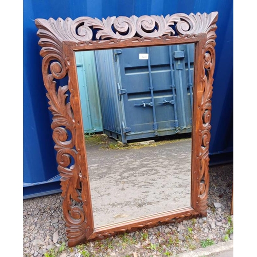 5228 - CARVED OAK FRAMED RECTANGULAR MIRROR. INNER DIMENSIONS 84 X 53 CMS