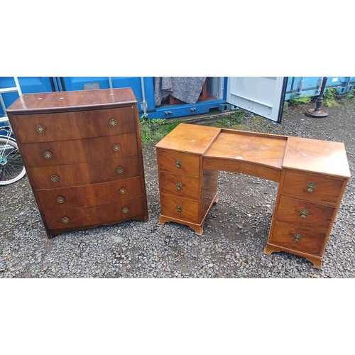 5231 - MID 20TH CENTURY WALNUT DRESSING TABLE WITH 7 DRAWERS & SIMILAR 5 DRAWER CHEST