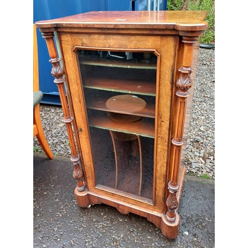 5242 - LATE 19TH CENTURY WALNUT CABINET WITH DECORATIVE BOXWOOD INLAY, GLASS PANEL DOOR, FLANKED BY TURNED ... 