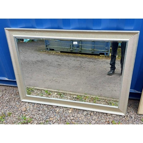 5248 - LARGE SILVERED FRAMED RECTANGULAR MIRROR WITH BEVELLED EDGE.  INNER DIMENSION 73 X 112 CMS