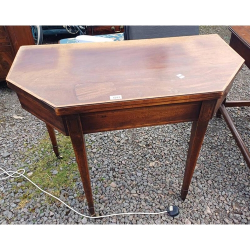 5253 - LATE 19TH CENTURY INLAID MAHOGANY TEA TABLE WITH FOLD-TOP ON SQUARE TAPERED SUPPORTS