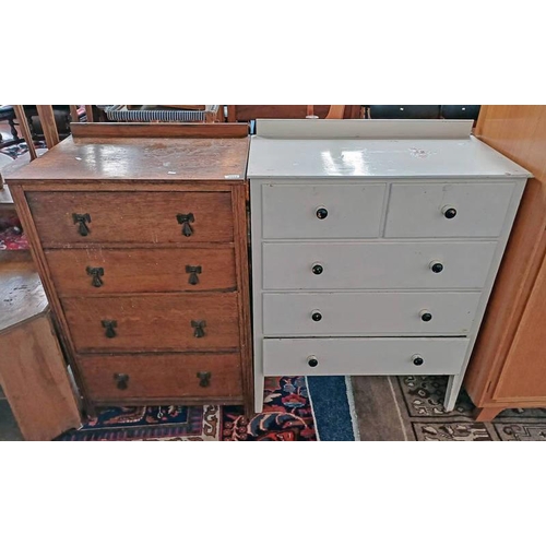 5254 - OAK CHEST OF DRAWERS & WHITE PAINTED CHEST OF DRAWERS.