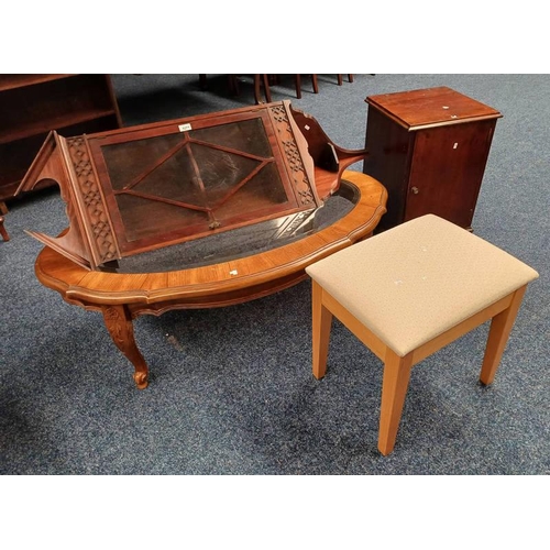 5271 - MAHOGANY WALL MOUNTED CORNER CABINET & OVAL COFFEE TABLE