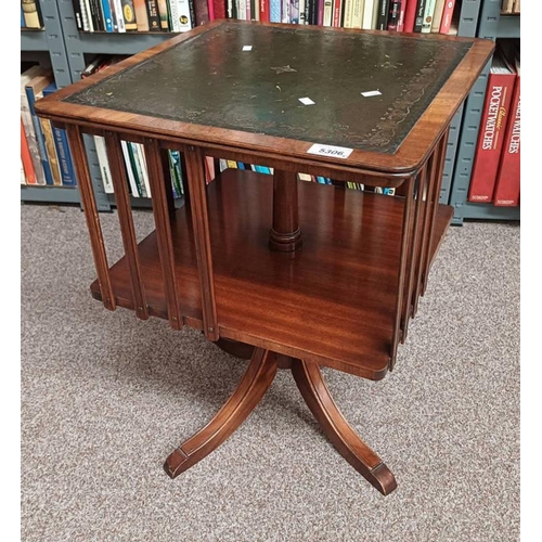 5306 - MAHOGANY REVOLVING BOOKCASE WITH LEATHER INSET TOP