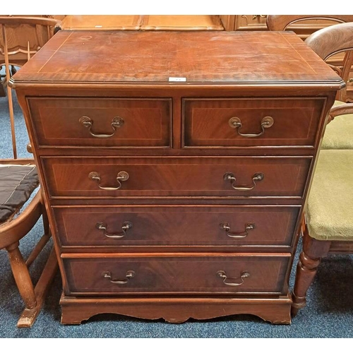 5307 - LATE 20TH CENTURY INLAID MAHOGANY CHEST OF 2 SHORT OVER 3 LONG DRAWERS, 87CM TALL X 77CM WIDE