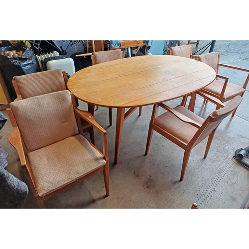 5352 - MID 20TH CENTURY WALNUT OVAL TOPPED DINING TABLE & SET OF 6 ARMCHAIRS IN THE STYLE OF HEALS & SON LT... 