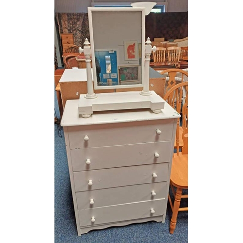 5357 - PAINTED CHEST OF 5 DRAWERS & PAINTED DRESSING TABLE MIRROR, CHEST 98CM TALL X 74CM WIDE