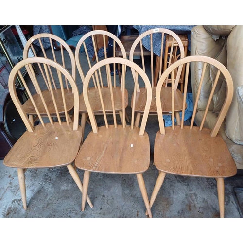 5360 - SET OF 6 ERCOL BLONDE BEECH SPINDLE BACK CHAIRS ON TAPERED SUPPORTS