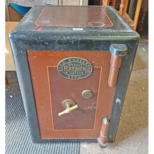 5373 - PAINTED FIRE SAFE WITH PLAQUE SIGNED 'PATENT RATNER, LONDON' TO FRONT - KEY IN OFFICE.