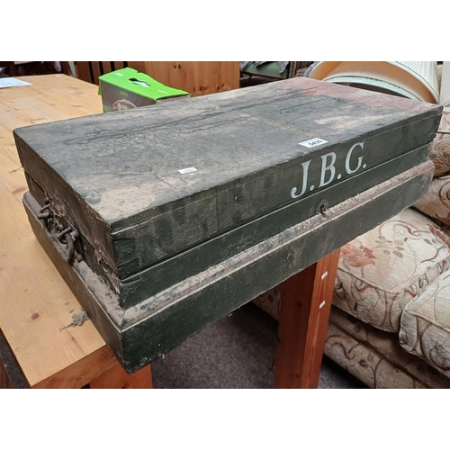 5435 - PAINTED PINE TOOL BOX INITIALED J.B.G. TO FRONT