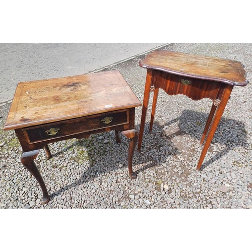 5438 - LATE 19TH CENTURY INLAID MAHOGANY SEWING TABLE WITH SHAPED LIFT LID TOP & SHALLOW DRAWER TO SIDES ON... 