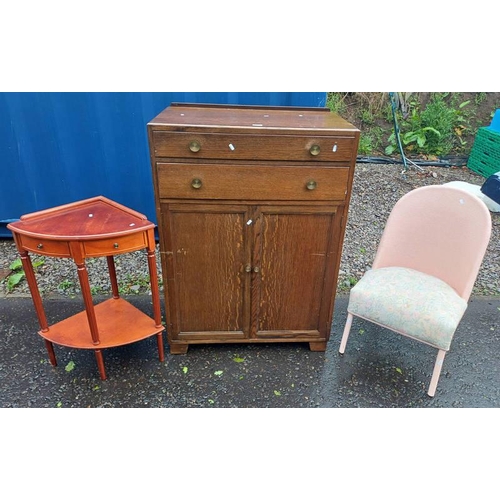 5441 - 20TH CENTURY OAK CABINET WITH 2 DRAWERS OVER 2 PANEL DOORS, BASKET WEAVE CHAIR ETC.