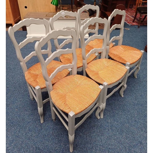 5496 - SET OF 6 PAINTED KITCHEN CHAIRS WITH RUSHWORK SEATS