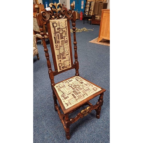 5499 - 19TH CENTURY OAK HALL CHAIR WITH CARVED & GILT PAINTED DECORATION - 120 CM