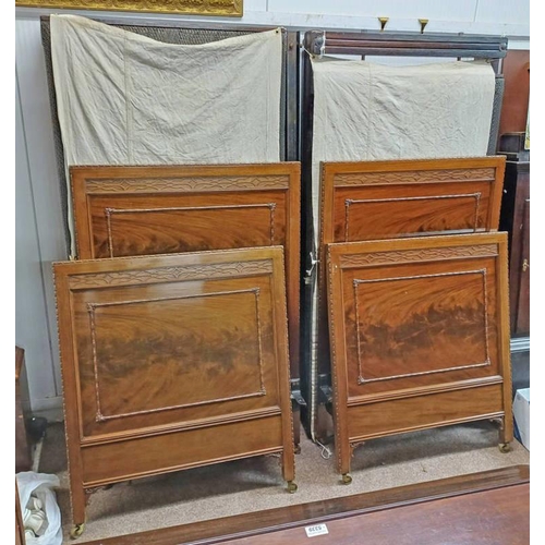 5507 - PAIR OF MAHOGANY PANEL ENDED BEDS BY T JUSTICE & SONS, DUNDEE, LENGTH OF SPRINGS 190CM