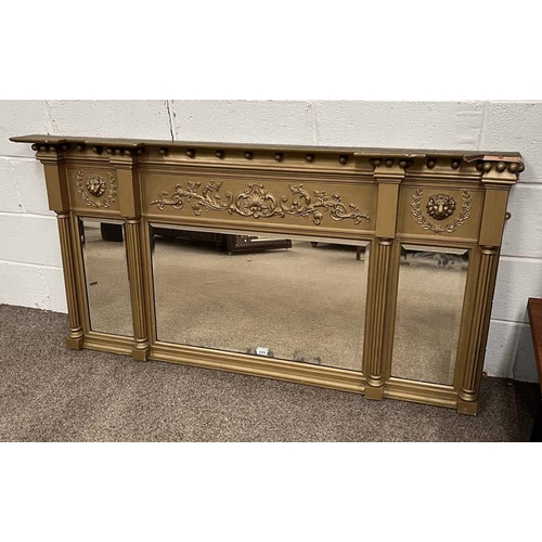 5510 - LATE 19TH/EARLY 20TH CENTURY GILT OVERMANTLE WITH TRIPLE MIRROR & CARVED DECORATIVE, HEIGHT 78 X 146... 