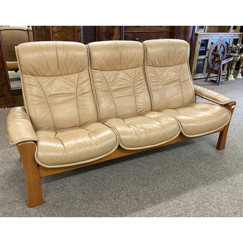 5531 - LEATHER COVERED 3 SEATER SETTEE BY EKORNES WITH ADJUSTABLE SEATS