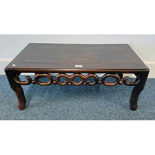 5533 - ORIENTAL HARDWOOD TABLE WITH CARVED DECORATIVE BORDER, LENGTH 75CM