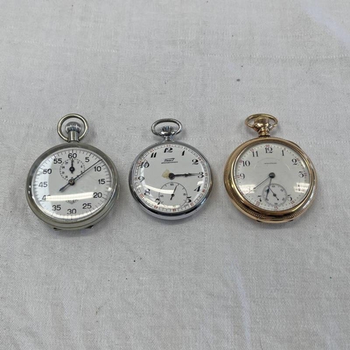 645 - HEUER GPO STOPWATCH MARKED TO REVERSE, TISSOT ANTIMAGNETIC POCKETWATCH & GILT WALTHAM OPENFACE POCKE... 