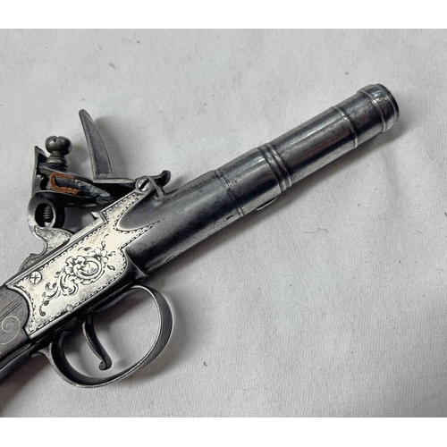 1417 - 50 BORE FLINTLOCK BOXLOCK POCKET PISTOL BY KETLAND & CO, 6CM LONG TURN OFF CANNON STYLE BARREL, VARI... 