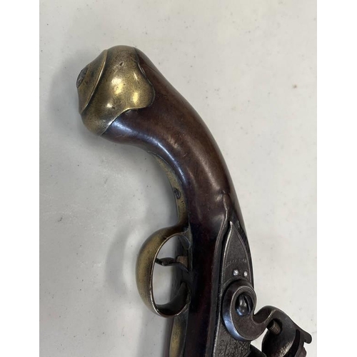 1185 - FLINTLOCK LIGHT DRAGOON SERVICE PISTOL WITH 23 CM LONG BARREL, .650 CALIBRE, ENGRAVED LOCK STAMPED W... 