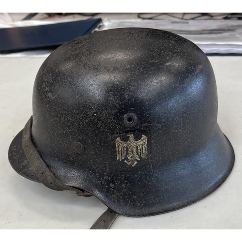 1225 - WW2 GERMAN M42 HEER HELMET WITH SINGLE DECAL, INTERIOR LINER & CHIN STRAP, SHELL STAMPED ET66, 2287 ... 