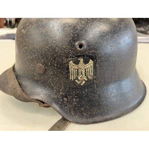 1225 - WW2 GERMAN M42 HEER HELMET WITH SINGLE DECAL, INTERIOR LINER & CHIN STRAP, SHELL STAMPED ET66, 2287 ... 