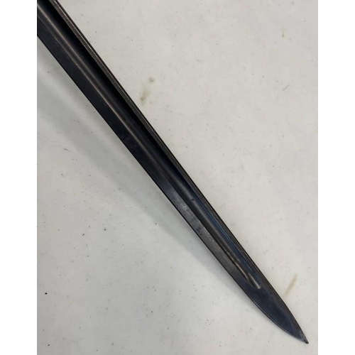 1269 - WW2 1907 PATTERN BAYONET WITH 43 CM LONG BLACKENED BLADE WITH SEVERAL MARKINGS, INTERESTING MARK TO ... 