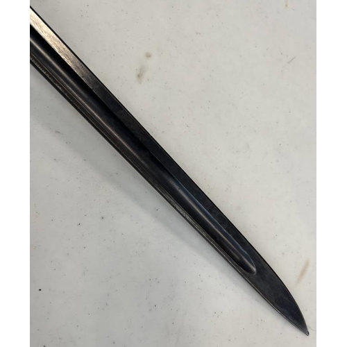 1269 - WW2 1907 PATTERN BAYONET WITH 43 CM LONG BLACKENED BLADE WITH SEVERAL MARKINGS, INTERESTING MARK TO ... 