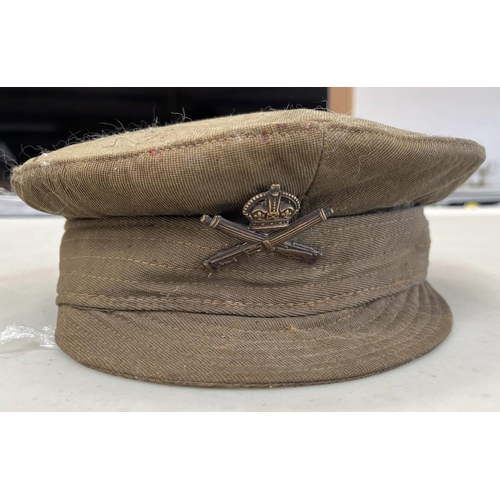 1378 - WW1 MACHINE GUN CORPS OFFICERS CAP, STITCHED FABRIC BODY, MACHINE CORPS BADGE, & FAINT MARKINGS TO I... 