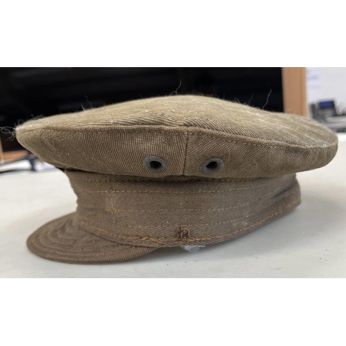 1378 - WW1 MACHINE GUN CORPS OFFICERS CAP, STITCHED FABRIC BODY, MACHINE CORPS BADGE, & FAINT MARKINGS TO I... 