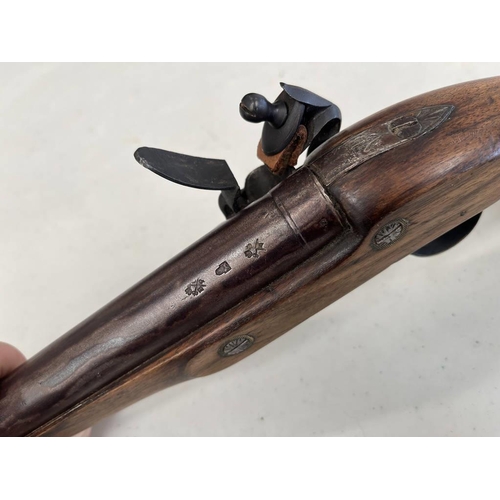 1456 - FLINTLOCK HOLSTER PISTOL .650 CALIBRE, 9 INCH BARREL, LOCK SIGNED DALTON, PLAIN STOCK WITH RAMROD